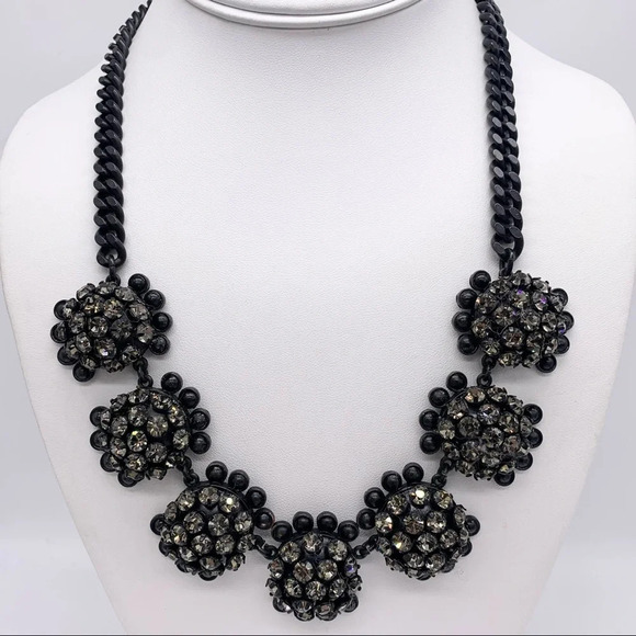 J. Crew Gray Crystal Clusters Matte Black Chain Necklace - Picture 1 of 4